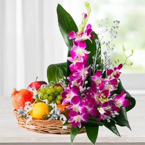 Orchids & Fresh Fruits  Basket