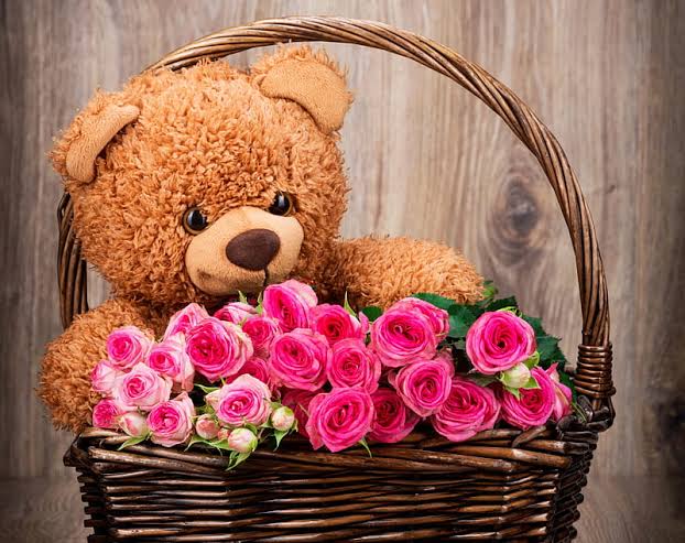 Basket of Roses & Teddy