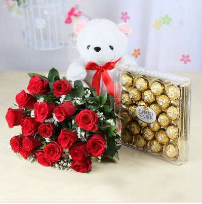 12 Roses, 24pcs FR Box & Teddy