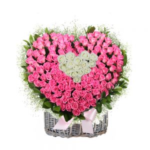 Heart shape arrangement of 100 Roses