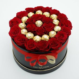 Arrangement of Roses & Ferrero Rocher in a Box