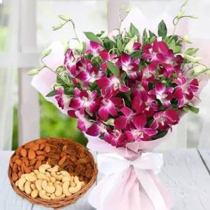 Dry Fruits Hamper with Flowers