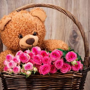 Basket of 20 roses and a Teddy