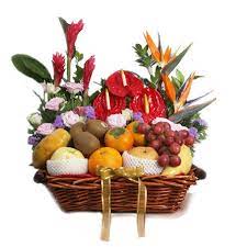 Fresh Fruits Hamper with Flowers